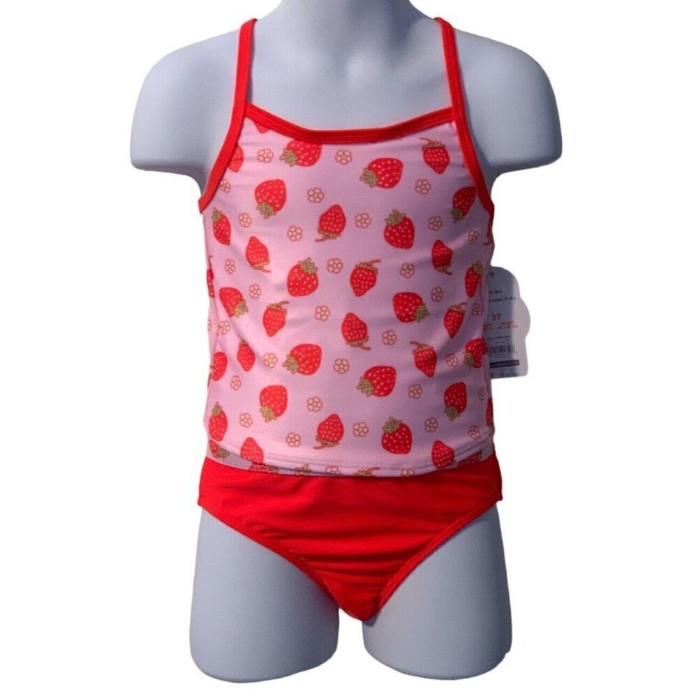 Wonder Nation Girls Strawberry Tankini 2 PC Swimsuit Size 3T Pink